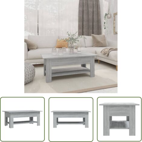 The Living Store Table basse sonoma gris 102x55x42 cm bois d'ingénierie - Table Basse - Meuble Salon - Table D'appoint - Table Contemporaine - Table Avec Étagère (1/5)