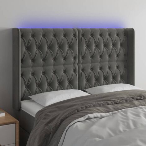 Tête de lit avec lumière LED,Panneau de lit,Décoration murale Gris foncé 147x16x118/128 cm Velours XEJZT525082 (1/5)