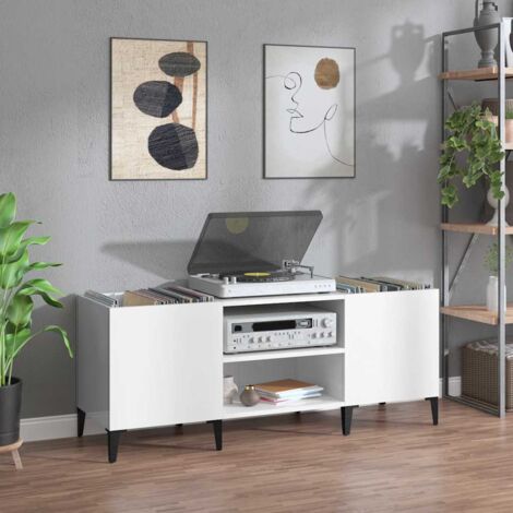 Armoire à disques Bibliothèque Meuble à disques blanc brillant 121x38x48 cm bois d'ingénierie RTJEX297251 MaisonChic (1/5)