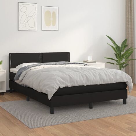 Lit Adulte - Lit à sommier tapissier avec matelas- Lit double - Meuble de Chambre à Coucher Noir 140x200 cm Similicuir CNIS6928538 (1/5)
