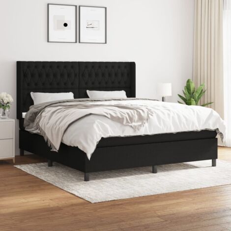Lit à sommier tapissier avec matelas,Lit Adulte,Meuble de Chambre à Coucher Noir 180x200 cm Tissu XZZ731722 (1/5)