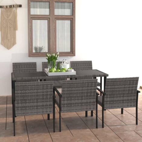 7 pcs Ensemble de salle à manger de jardin Salon de jardin Mobilier de salle à manger Résine tressée Gris RJTRX246753 (1/5)