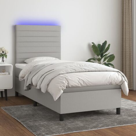 Lit Adulte,Sommier tapissier avec matelas et LED,Lit simple - Gris clair 100x200 cm Tissu DETHB36289 (1/5)