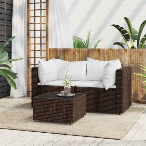3 pcs Salon de jardin Salon d'extérieur Ensemble Meuble de Jardin Mobilier d'Extérieur avec coussins marron résine tressée XFNRX943705 (1/5)