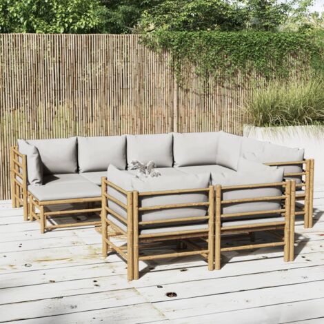 10 pcs Salon de jardin avec coussins  Salon d'extérieur  Ensemble Meuble de Jardin  Mobilier d'Extérieur gris clair bambou XFNRX278874 (1/5)