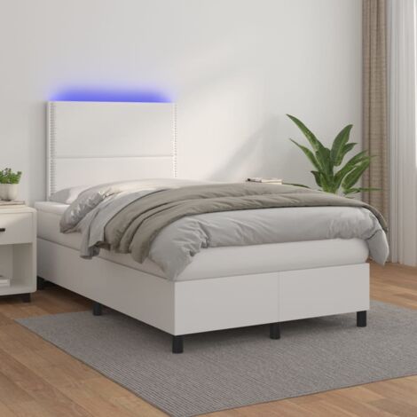 Sommier tapissier avec matelas et LED - Sommier pour Adulte et Enfant - Lit adulte - Blanc 120x200 cm Similicuir DETHB24412 (1/5)