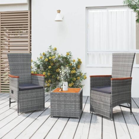 3 pcs Ensemble de salon de jardin Mobilier d'Extérieur Ensemble de Table et bancs Terrasse Restaurant gris poly rotin et acacia XFNRX703401 (1/5)