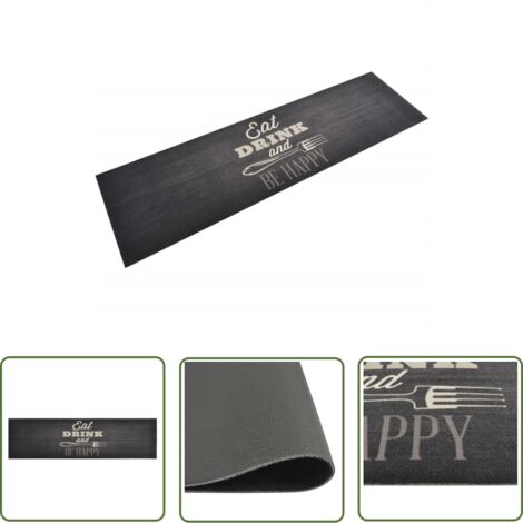 The Living Store Tapis de cuisine lavable impression cuisine noir 45x150 cm - Tapis De Cuisine - Tapis Absorbant - Tapis Antidérapant - Tapis Moderne - Tapis Décoratif (1/5)