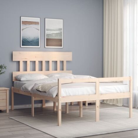 Lit adulte avec tête de lit, Lit double Cadre de lit 140x190 cm bois massif MEMV965957 (1/5)