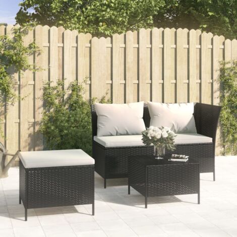 Salon de jardin 3 pcs - Ensemble Table et Chaise de Jardin - avec coussins Noir Résine tressée BV423109 - BonneVie (1/5)