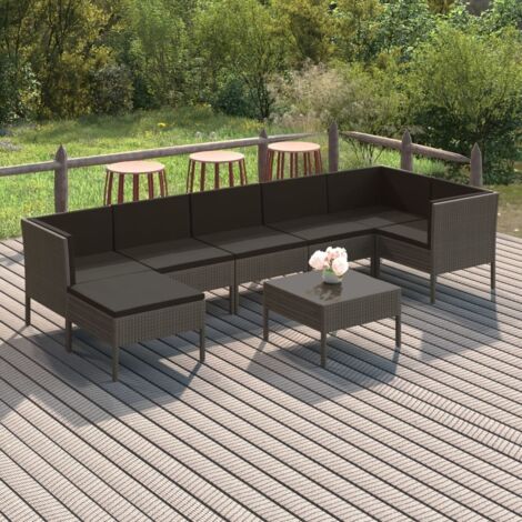 8 pcs Salon de jardin Salon d'extérieur Ensemble Meuble de Jardin Mobilier d'Extérieur avec coussins Résine tressée Gris XFNRX168116 (1/5)