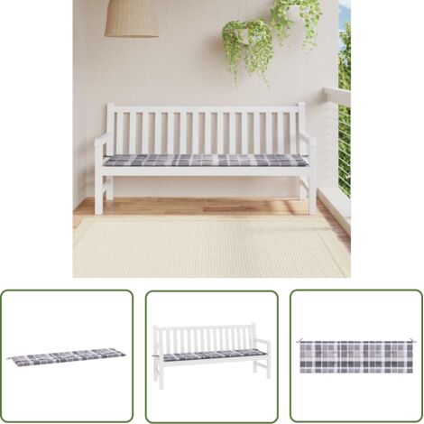 The Living Store Coussin de banc de jardin motif à carreaux gris 180x50x3 cm - Coussin De Banc - Coussin D'extérieur - Coussin Décoratif - Coussin Jardin - Coussin Confortable