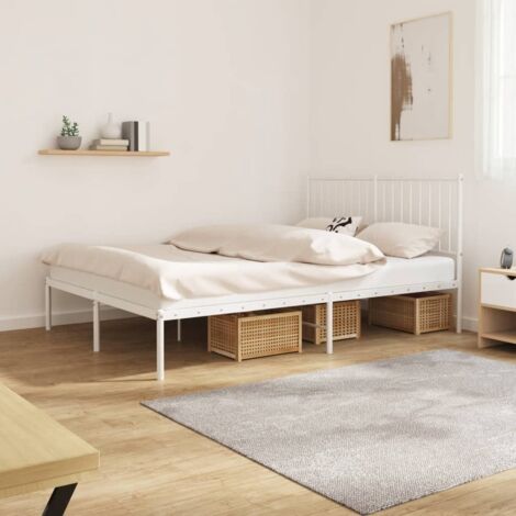 Lit adulte, Cadre de lit métal avec tête de lit, Structure de lit blanc 135x190 cm CDE60408 (1/5)