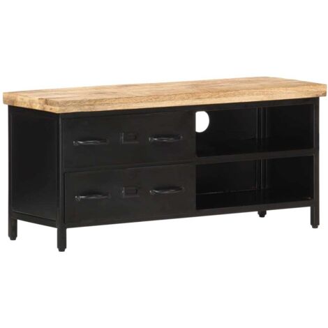 Meuble TV Moderne Banc TV Meuble de Rangement 90x30x41 cm Bois de manguier brut XHET76499 (1/5)