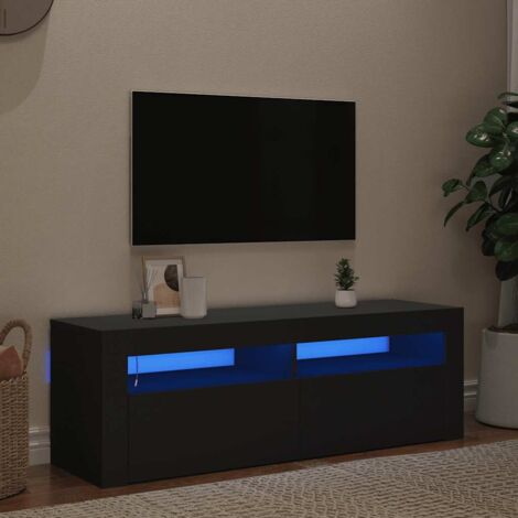 Meuble TV avec lumières LED Banc TV Moderne Meuble de Rangement noir 120x35x40 cm XHET11642 (1/5)