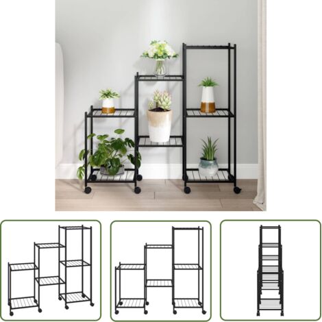 The Living Store Jardinière avec roues 83x25x83,5 cm Noir Fer - Support Plante - Jardinerie - Étagère Murale - Fleur Pot - Décoration Intérieur (1/5)