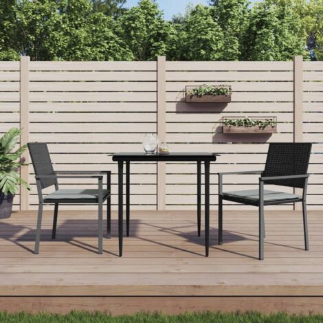Lot de 2 Chaises de jardin Siège de Terrasse Fauteuil de jardin et coussins noir 54x62,5x89 cm rotin DHNET1350985 (1/5)