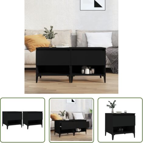 The Living Store Tables d'appoint 2 pcs Noir 50x46x50 cm Bois d’ingénierie - Table D'appoint - Meuble Industriel - Table Basse - Table Design - Rangement (1/5)