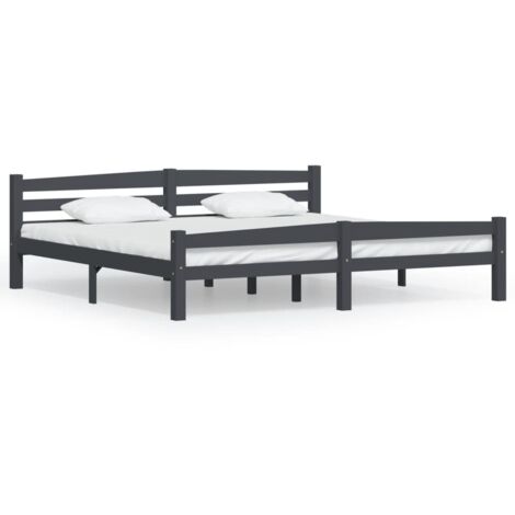 Lit adulte Cadre de lit Facile à monter pour Adultes, Adolescents, Enfants Gris foncé Bois de pin massif 200x200 cm BNDET6234951 (1/5)
