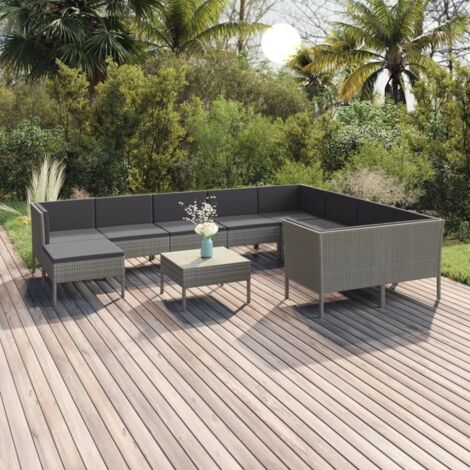 11 pcs Salon de jardin avec coussins Salon d'extérieur Ensemble Meuble de Jardin Mobilier d'Extérieur Résine tressée Gris XFNRX173687 (1/5)