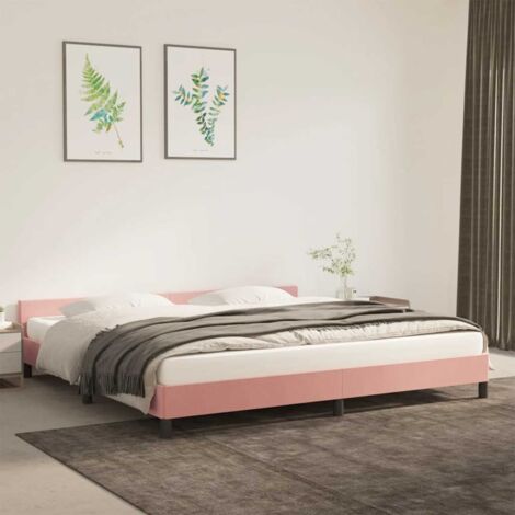 Lit adulte avec tête de lit， Lit double Cadre de lit Rose 200x200 cm Velours MEMV984443 (1/5)