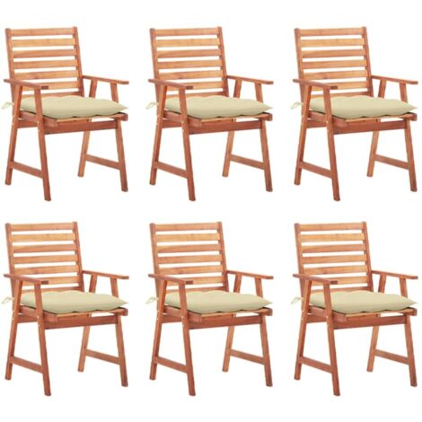 6 pcs Chaises à dîner d'extérieur avec coussins Chaise de salle à manger Chaise de jardin Acacia massif BSRHS549971 (1/5)