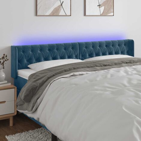 Tête de lit avec lumière LED,Panneau de lit,Décoration murale Bleu foncé 203x16x78/88 cm Velours XEJZT204703 (1/5)