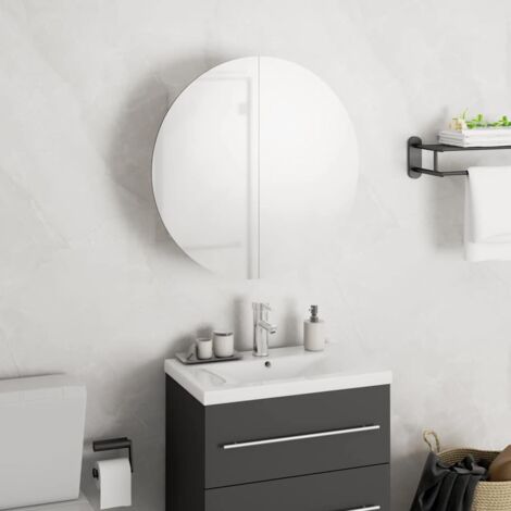 Armoire de salle de bain miroir rond et LED Armoire de rangement Placard de Rangement Toilettes Blanc 40x40x17,5 cm RTJEX139104 (1/5)