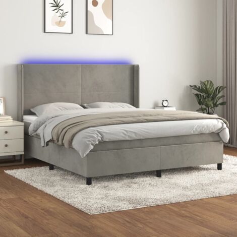 Lit Adulte - Sommier tapissier matelas et LED - Ensemble de lit tapissier - Chambre Intérieur Gris clair 180x200 cm Velours XRKJY3726964 (1/5)