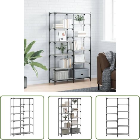The Living Store Bibliothèque sonoma gris 100x32x170 cm bois d'ingénierie et fer - Bibliothèque - Étagère Murale - Meuble Rangement - Style Industriel - Bibliothèque Moderne (1/5)