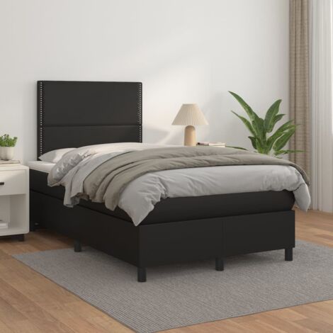 Sommier tapissier avec matelas - Sommier pour Adulte et Enfant - Lit adulte - Noir 120x200 cm Similicuir DETHB80956 (1/5)