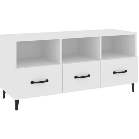 Meuble TV  Banc TV Moderne  Meuble de Rangement Blanc 102x35x50 cm Bois d'ingénierie XHET22902 (1/5)