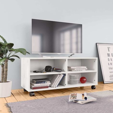 Meuble TV avec roulettes Banc TV Moderne Meuble de Rangement Blanc 90x35x35 cm Bois d'ingénierie XHET78476 (1/5)