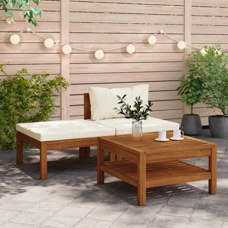 3 pcs Salon de jardin  Salon d'extérieur  Ensemble Meuble de Jardin  Mobilier d'Extérieur avec coussins blanc crème Bois d'acacia XFNRX137723 (1/5)