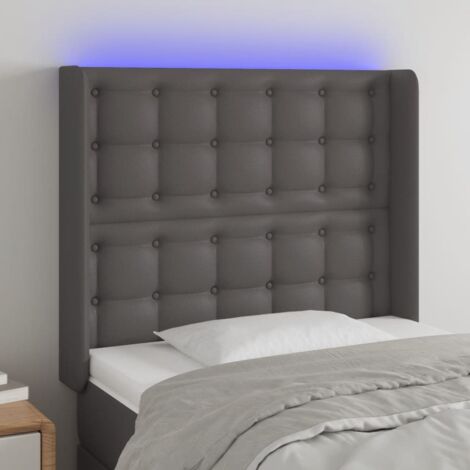 Tête de lit avec lumière LED,Panneau de lit,Décoration murale Gris 83x16x118/128 cm Similicuir XJDT774411 (1/5)