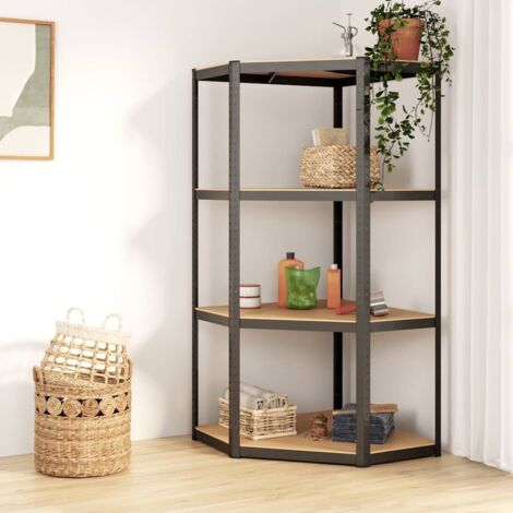 Étagère d'angle à 4 niveaux Étagère de Rangement Murale pour Chambre à Coucher, Cuisine, Salon Anthracite Acier bois d'ingénierie BRZH522733 MaisonChic (1/5)