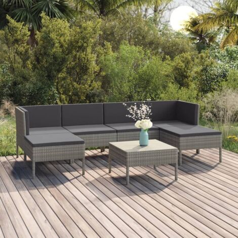 7 pcs Salon de jardin Salon d'extérieur Ensemble Meuble de Jardin Mobilier d'Extérieur avec coussins Résine tressée Gris XFNRX700696 (1/5)