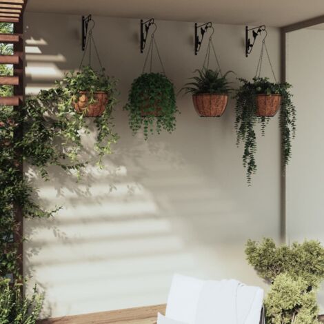 4 pcs Supports de panier suspendu avec jardinières  Bac à fleurs  support de Pot de fleurs noir acier BVDXN660122 (1/5)