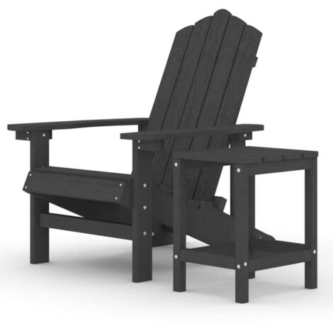 Chaise de jardin Adirondack avec table, Fauteuil Extérieur, Siège confortable PEHD Anthracite BGT36151 (1/5)