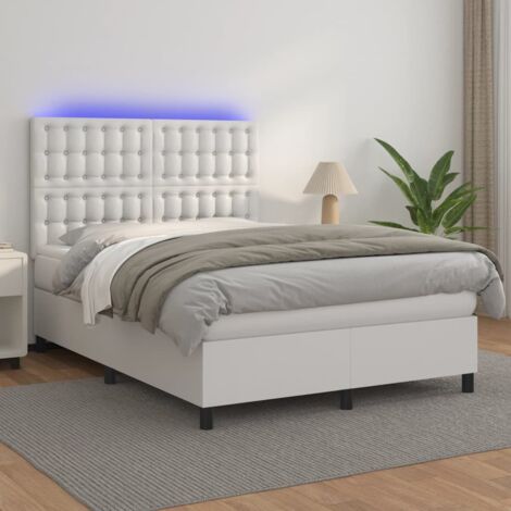 Sommier tapissier et matelas et LED Sommier pour Adulte et Enfant Lit adulte Blanc 140x200 cm Similicuir XRKJY7411232 (1/5)