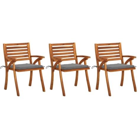 3 pcs Chaises à dîner de jardin Chaises à manger de jardin Fauteuil de jardin avec coussins Acacia massif DHNET9046458 (1/5)