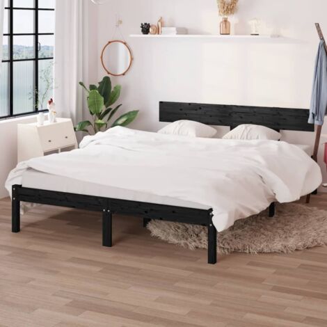 Lit Adulte magnifique - Cadre de lit pour Chambre,Matériau durable Noir Bois de pin massif 160x200 cm -99989 (1/5)
