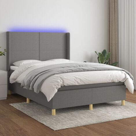 Lit adulte - Sommier tapissier avec matelas et LED - Sommier pour Adulte et Enfant - Gris foncé 140x190 cm Tissu XJDT145478 (1/5)