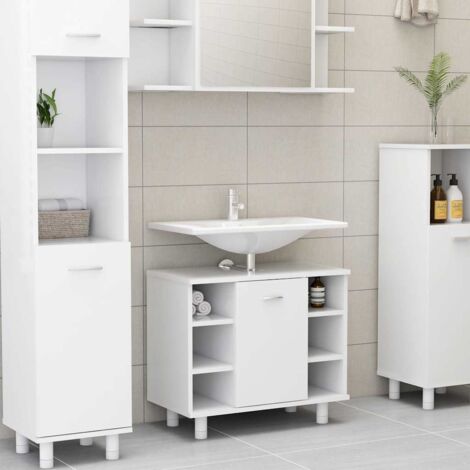 Armoire de salle de bain Armoire de rangement Placard de Rangement Toilettes Blanc 60x32x53,5 cm Aggloméré RTJEX105891