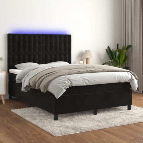 Sommier tapissier avec matelas et LED Sommier pour Adulte et Enfant Lit adulte Noir 140x190 cm Velours XRKJY5802771 (1/5)