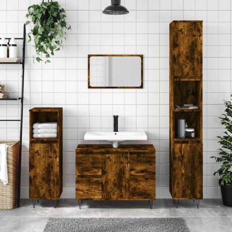 Armoire salle de bain Armoire de rangement Placard de Rangement Toilettes chêne fumé 80x33x60cm bois d'ingénierie RTJEX573087 (1/5)