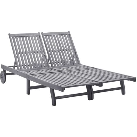 Chaise longue 2 places Bain de soleil Transat de relaxationBois d'acacia massif BSRHS578221 (1/5)