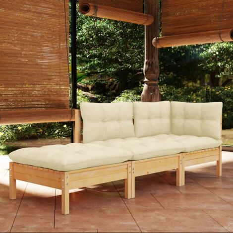 3 pcs Salon de jardin Salon d'extérieur Ensemble Meuble de Jardin Mobilier d'Extérieur avec coussins crème Bois de pin massif XFNRX669282 (1/5)