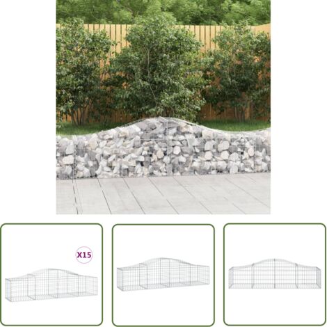 The Living Store Paniers à gabions arqués 15 pcs 200x50x40/60 cm fer galvanisé - Panier À Gabion - Gabion - Mur De Gabion - Clôture De Jardin - Décoration De Jardin (1/5)