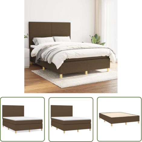 The Living Store Sommier à lattes de lit avec matelas Marron foncé 140x200 cm - Lit Double - Lit Tapissier - Literie - Matelas À Ressorts Ensachés - Tête De Lit Ajustable (1/5)